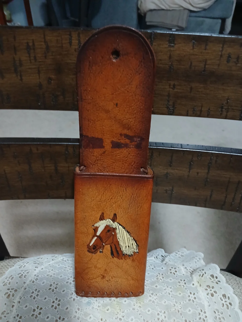 Brown Leather Wall Pocket with Painted Horse Accent